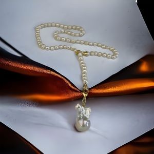 Pearl drop necklace; convertible pearl jewelry, NEW